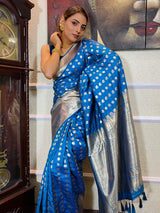 Azure Blue Banarasi Silk Handloom Saree