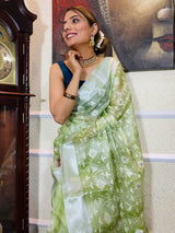 Fern Green Tissue Linen Saree