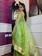 Parakeet Green Organza Silk Saree