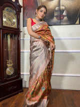 Carrot Orange Kalamkari Handloom Tussar Silk Saree
