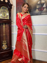 Crimson Red Banarasi Silk Handloom Saree