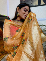 Tangerine Orange Organza Silk Saree