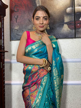 Turquoise Blue Banarasi Patola Silk Saree
