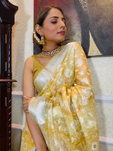 Daffodil Yellow Tissue Linen Saree