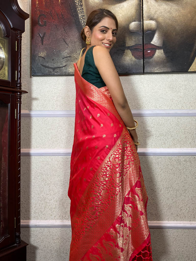 Punch Pink Banarasi Silk Saree