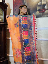 Apricot Orange Linen Sequined Saree