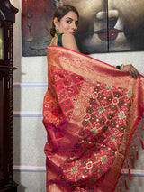 Carrot Red Katan Silk Patola Saree