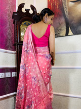 Taffy Pink Organza Silk Saree