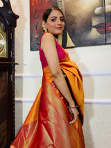Mustard Gold Katan Silk Banarasi Handloom Saree