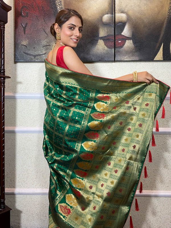 Pine Green Banarasi Silk Ghatchola Saree