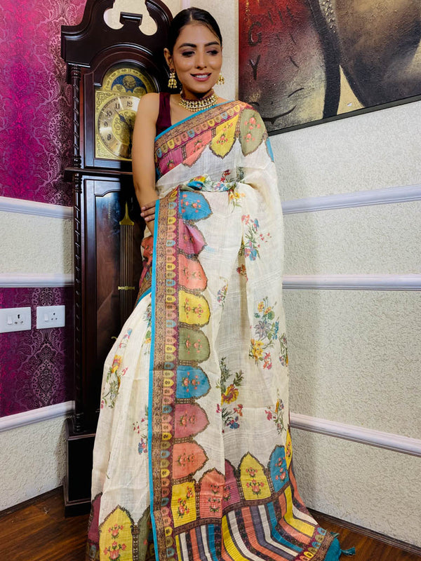 Daisy White Linen Sequined Saree