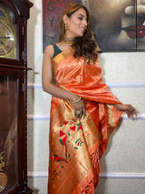Pastel Peach Paithani Silk Saree