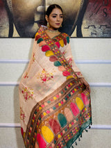 Latte Orange Linen Sequined Saree