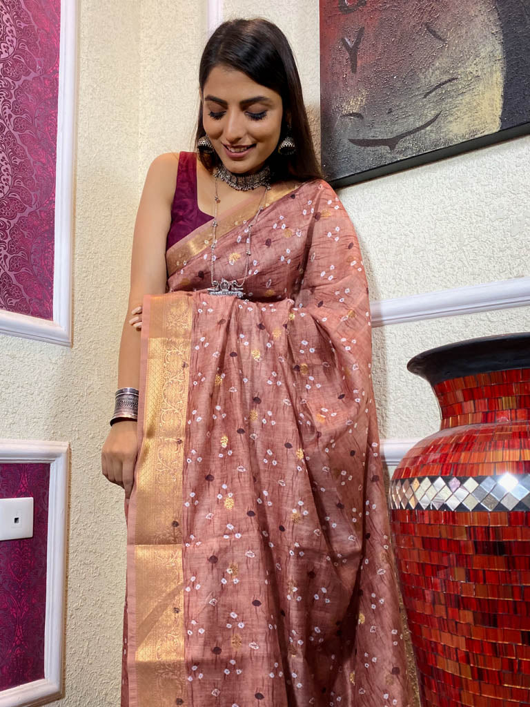Mahogany brown Uppada Cotton Silk Saree