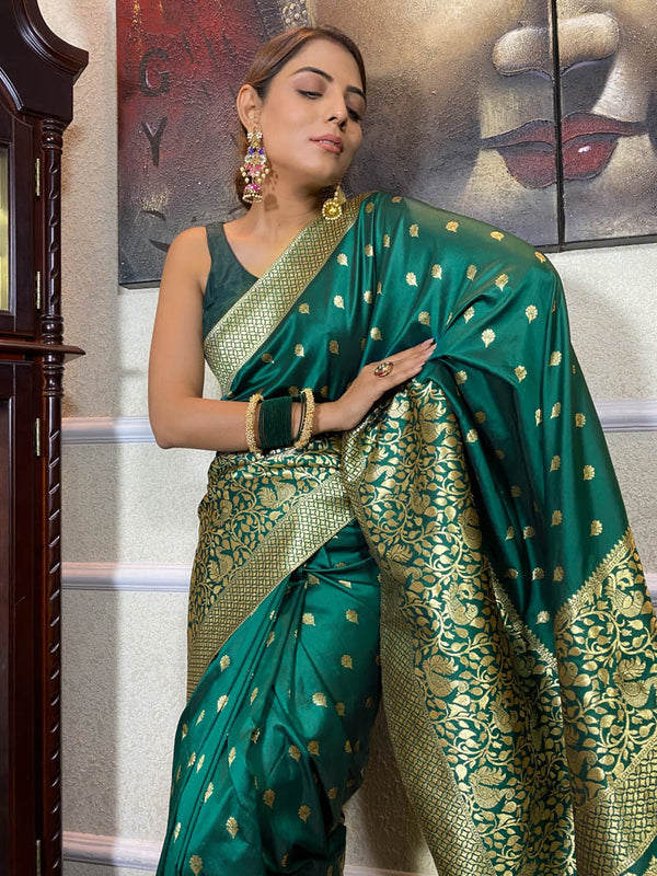 Peacock Green Banarasi Silk Saree