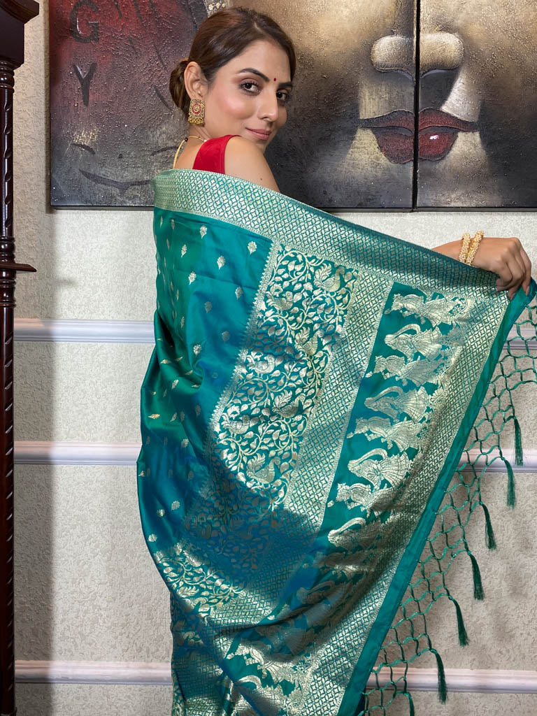 Turquoise Blue Banarasi Silk Saree