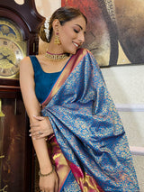 Azure Blue Katan Silk Banarasi Handloom Saree