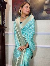 Pastel Blue Banarasi Silk Handloom Saree