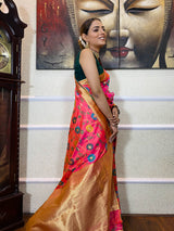 Carrot Pink Banarasi Silk Saree