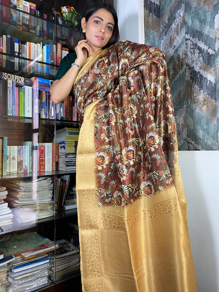 Caramel Brown Uppada Cotton Silk Saree