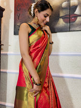 Queen Pink Katan Silk Banarasi Handloom Saree