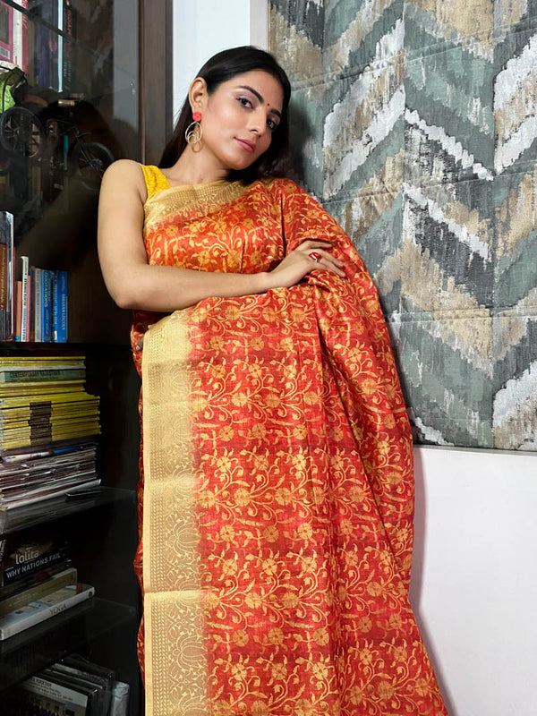 Scarlet Red Uppada Cotton Silk Saree