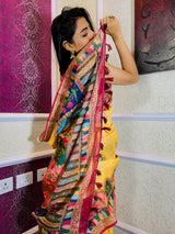 Tuscan Yellow Linen Sequined Saree