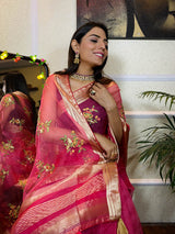 Onion Pink Organza Silk Saree