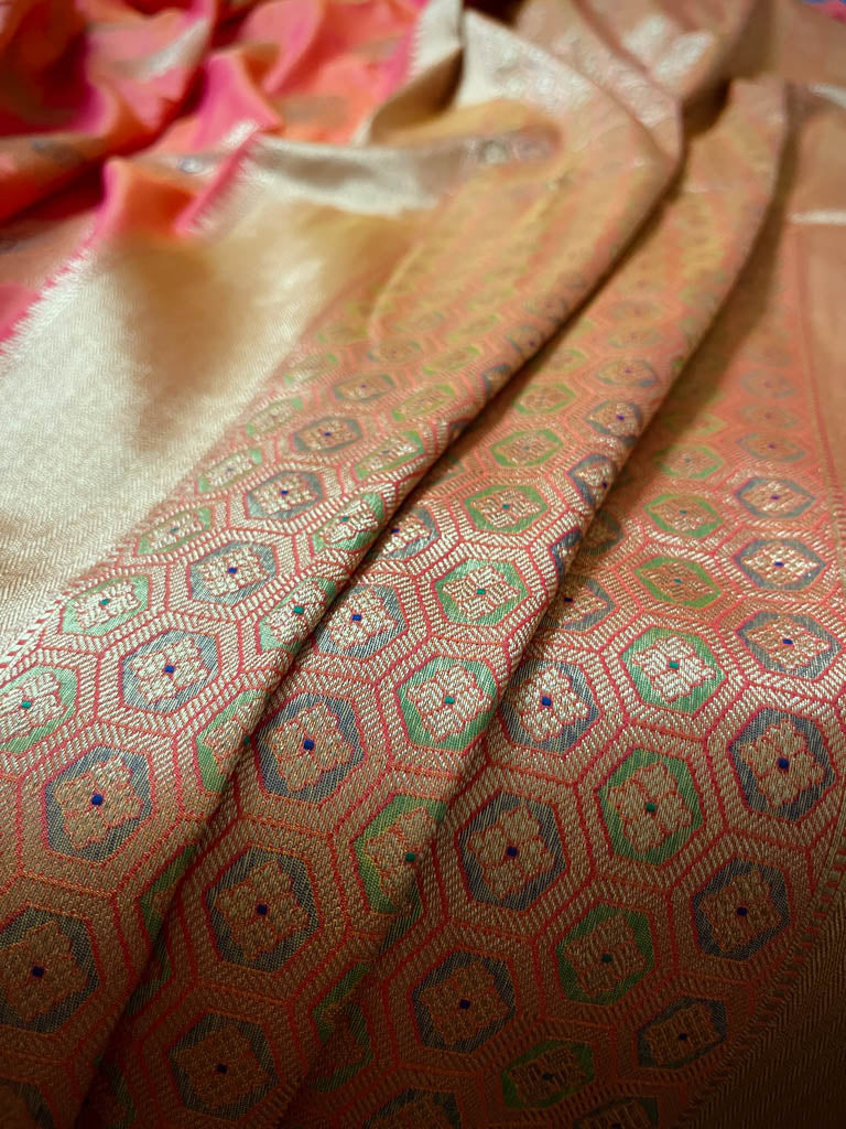 Tangerine Orange Meenakari Banarasi Silk Saree