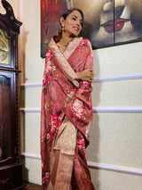 Amber Red Designer Banarasi Silk Saree