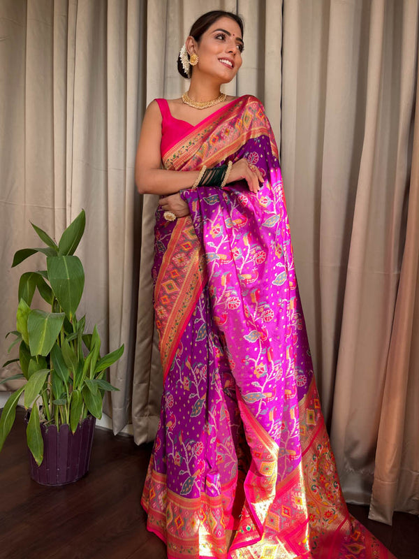 Eggplant Purple Patola Silk Saree