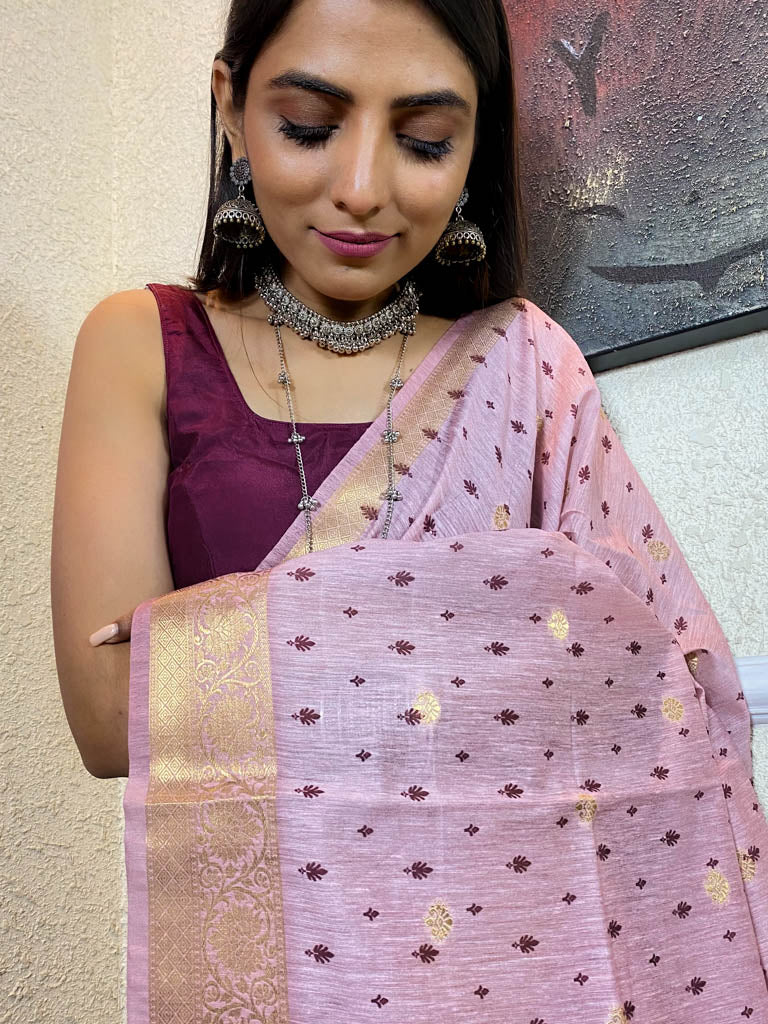 Blush Pink Uppada Cotton Silk Saree