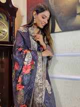 Raisin Grey Designer Banarasi Silk Saree