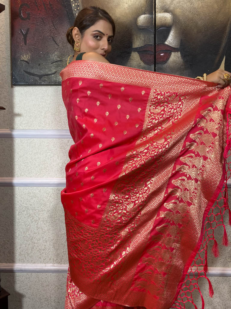 Punch Pink Banarasi Silk Saree