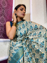 Cream White Uppada Cotton Silk Saree