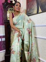 Frost Green Designer Banarasi Silk Saree