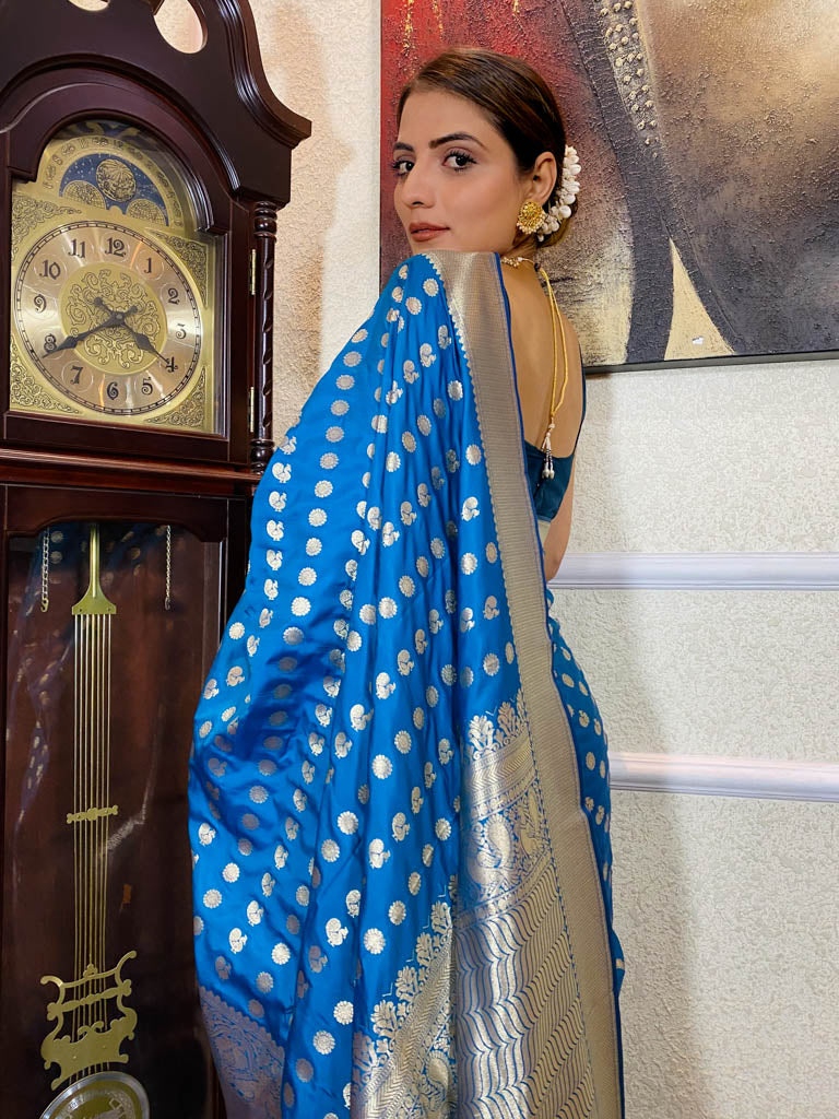 Azure Blue Banarasi Silk Handloom Saree