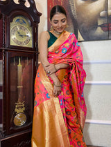 Carrot Pink Banarasi Silk Saree