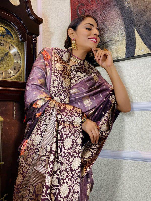 Mauve Violet Designer Banarasi Silk Saree