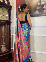 Azure Blue Kanjeevaram Silk Banarasi Handloom Saree