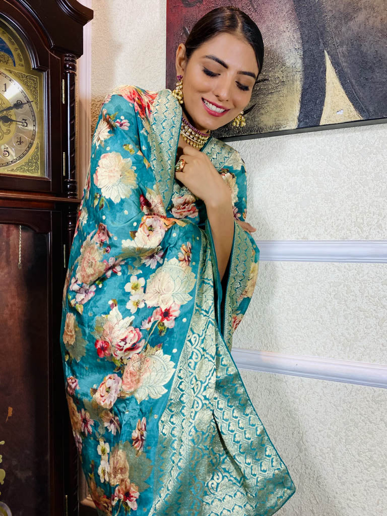 Ocean Navy Blue Designer Banarasi Silk Saree