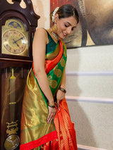 Scarlet Red Kanjeevaram Silk Banarasi Handloom Saree