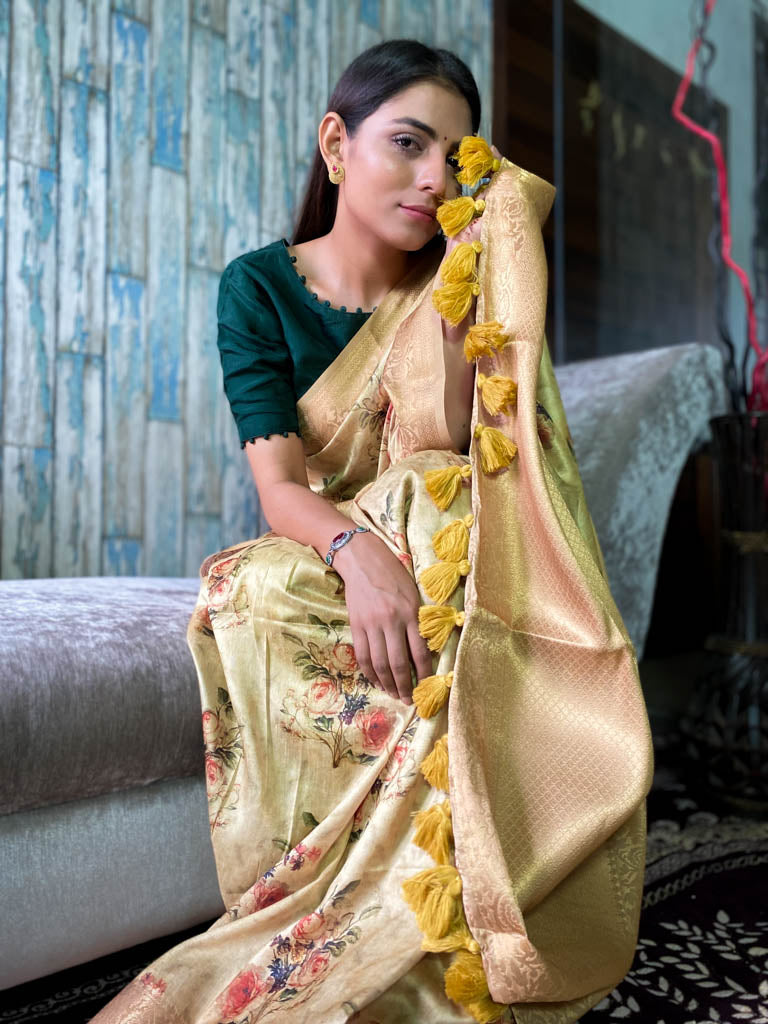 Fern Green Uppada Cotton Silk Saree