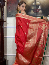 Scarlet Red Banarasi Silk Saree
