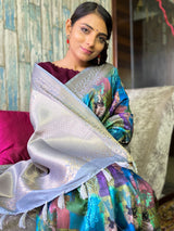 Azure Blue Uppada Cotton Silk Saree