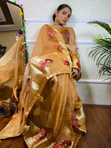 Peanut Brown Organza Silk Saree