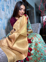 Seafoam Green Uppada Cotton Silk Saree