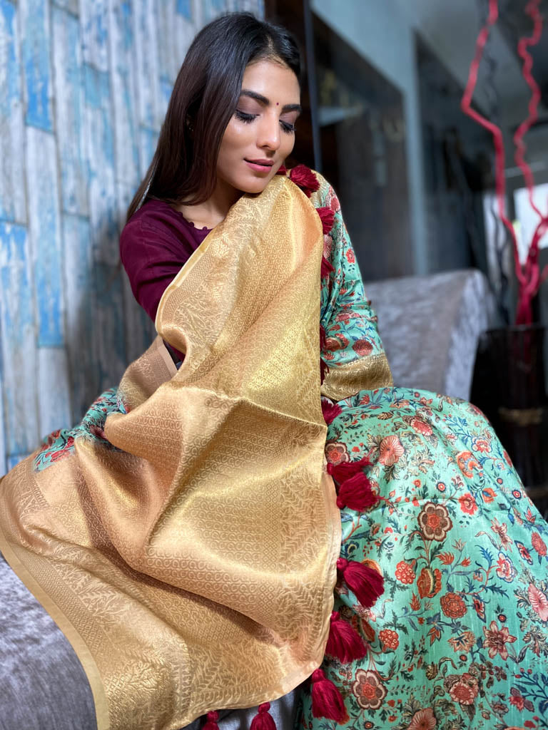 Seafoam Green Uppada Cotton Silk Saree