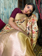Fawn Yellow Uppada Cotton Silk Saree
