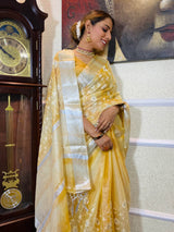 Daffodil Yellow Tissue Linen Saree